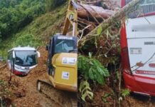 Deslizamiento deja un bus atrapado en vía del Chocó y obliga a cerrar el corredor