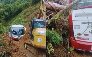 Deslizamiento deja un bus atrapado en vía del Chocó y obliga a cerrar el corredor
