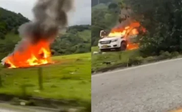 Hombres armados quemaron camioneta en vía de Antioquia